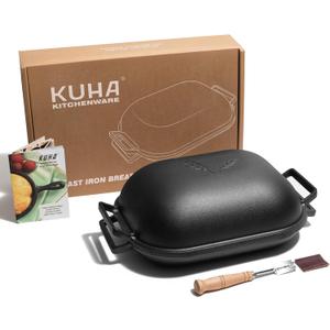 KUHA Cast Iron Bread Pan with Lid + Bread Lame - Black Heavy Duty Cast Iron Loaf Pan for Homemade Breadmaking - Pre-seasoned Bread Oven