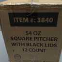Square Plastic Pitcher with Black Lid, 54 oz - Case Pack of 12 - For Juice, Water, Iced Tea, and Buffet Beverage Service