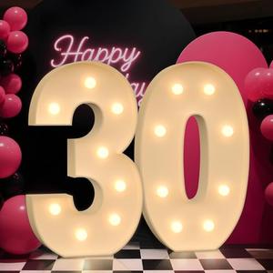 Tongjoy 3FT Marquee Numbers 30, Light up Numbers for 30 Birthday Decoration, Large Light Up for 30 Years Old Birthday Party, Anniversary Party Decor Birthday Sign, Pre-Cut Foamboad Mosaic DIY, White