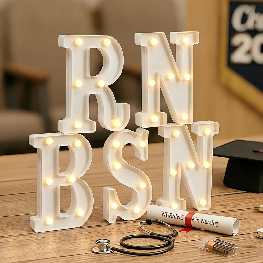RN BSN Marquee Light Up Letters for Nurse Graduation Party Decorations 2026, 8 Inch White LED Sign for Nursing School Grad Photo Prop, Bachelor of Science in Nursing Decor, Battery Operated