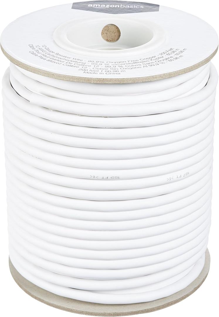 Amazon Basics 12- Gauge Speaker Wire Cable, 99.9% Oxygen -Free Copper, 200-Foot, White