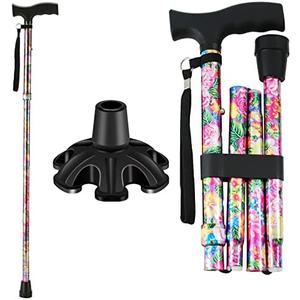 Walking Cane LIXIANG Cane for Man/Woman | Mobility & Daily Living Aids | 5-Level Height Adjustable Walking Stick | Comfortable Plastic T-Handle Portable Walking Stick Folding Cane