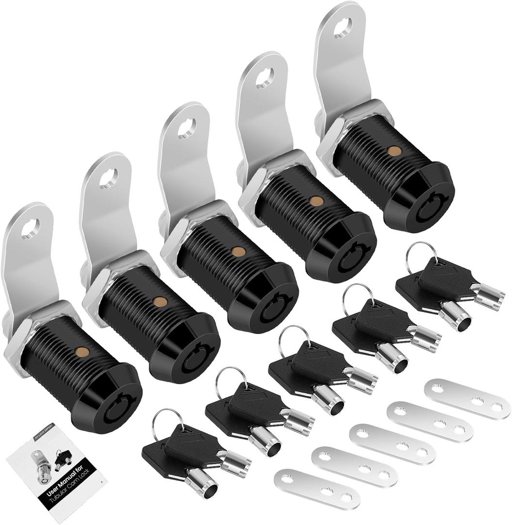 4 Pack Cabinet Lock with Keys, 1" RV Storage Locks Keyed Alike, RV Locks for Storage Door, Camper Toolbox RV Cam Locks with Manual(Black, 4Pack, 1 Inch)
