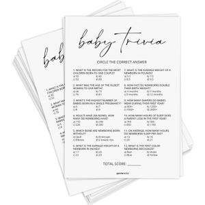 GardenCity Baby Trivia Baby Shower Game (50 Cards), Trivia Game Activity for Boy or Girl (Minimalist)