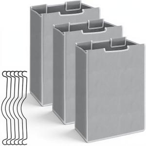 SHENLIU 3 Bag Laundry Sorter Replacement Bags, 21"H15"L9"W Large Gray Hamper Cart Removable Laundry Storage Organizer Bag Hamper Liner with 6Pcs Hangers and Carry Handle