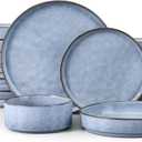 LIANYU 16 Piece Dinnerware Dish Sets with Salad Blows, Plates and Bowls Dinner Set for 4, Stoneware Dish Tableware for Dessert Salad Pasta, Microwave & Dishwasher Safe, Serenity Blue