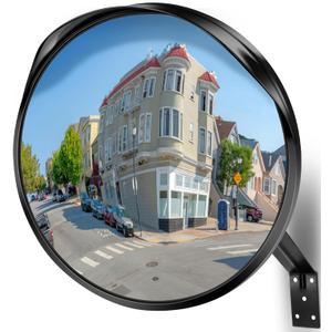 16" Convex Driveway Mirror - Upgrade Wide Angle View, Adjustable Blind Spot, Traffic and Security Mirror for Indoor and Outdoor, Parabolic Safety (Black)
