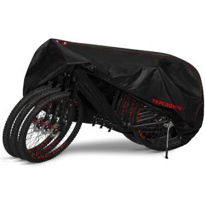 Topcrown Bike Cover Waterproof Outdoor Storage for 3 Bikes, Bicycle Cover Rain Sun UV Dust Wind Proof with Storage Bag for Mountain Road Bike/Ebike (420D Black+Red, XXXL Size for 3 bikes)