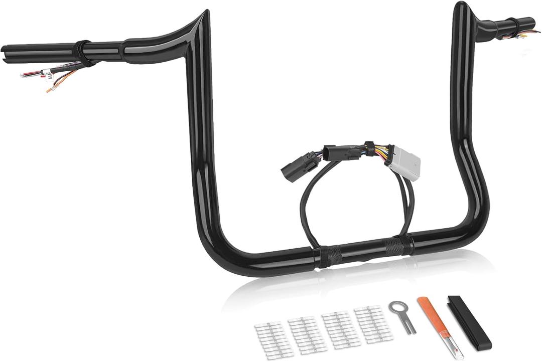 12" Rise Pre-Wired Ape Hangers Handlebars 1 1/4" Fat 1" Clamp Meathook Monkey Bar for Harley Touring 2008-2013 Harley Street Glide FLHX Electra Glide Standard FLHT Ultra Limited FLHTK