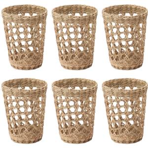 6 PCS Wicker Woven Cup Holders Anti Scald Hollow Handmade Straw Woven Glass Drink Cup Sleeve for Glass Bottles Plastic Cups Mugs Office Home Decor