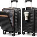 Joyway Carry on Luggage Airline Approved with Front Compartment and Cup Holder, 20 Inch Hard Shell Carry-on Suitcase with Spinner Wheels and TSA Lock for Women Men (Black)