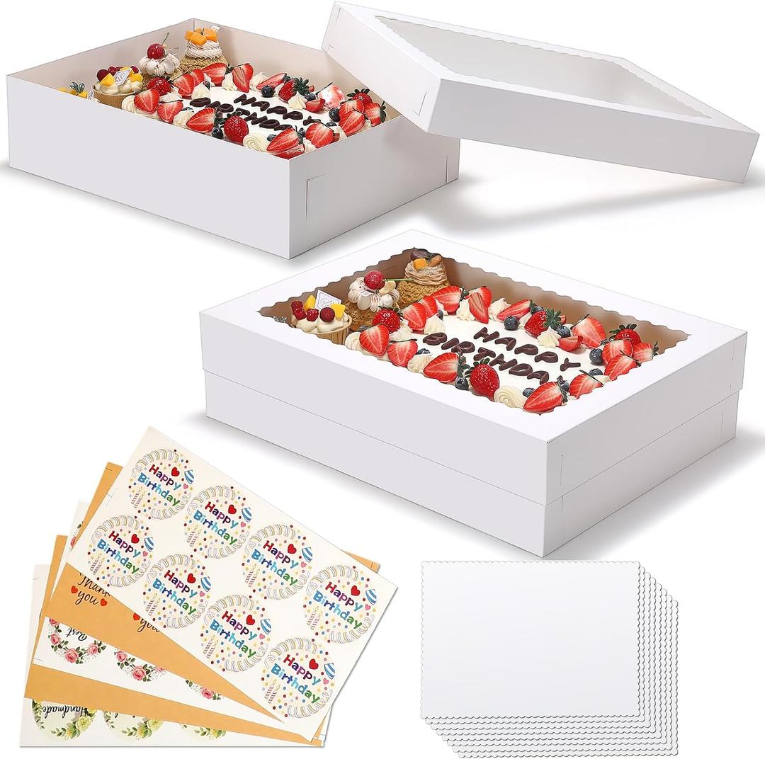 COTOPHER 16pcs 19x14x5 In Sheet Cake Boxes with Window, White Bakery Box, 19x14x5in-8 pack