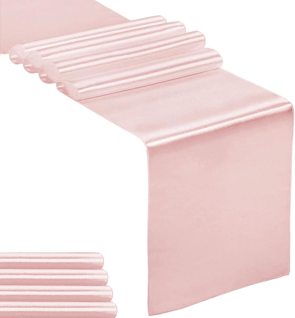5-Pack Satin Table Runner Rose Gold 12 x 108 inches Long, Table Runners for Wedding, Birthday Parties, Banquets Decorations5 Pack, 12x108 Inch, Rose Gold