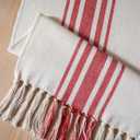 Christmas Table Runner 13 x 60 Inch for Dining Table, Boho dcor Coffee Table Runner with Handcrafted Tassels, red and Beige Stripe Table Runner for Holiday, Winter