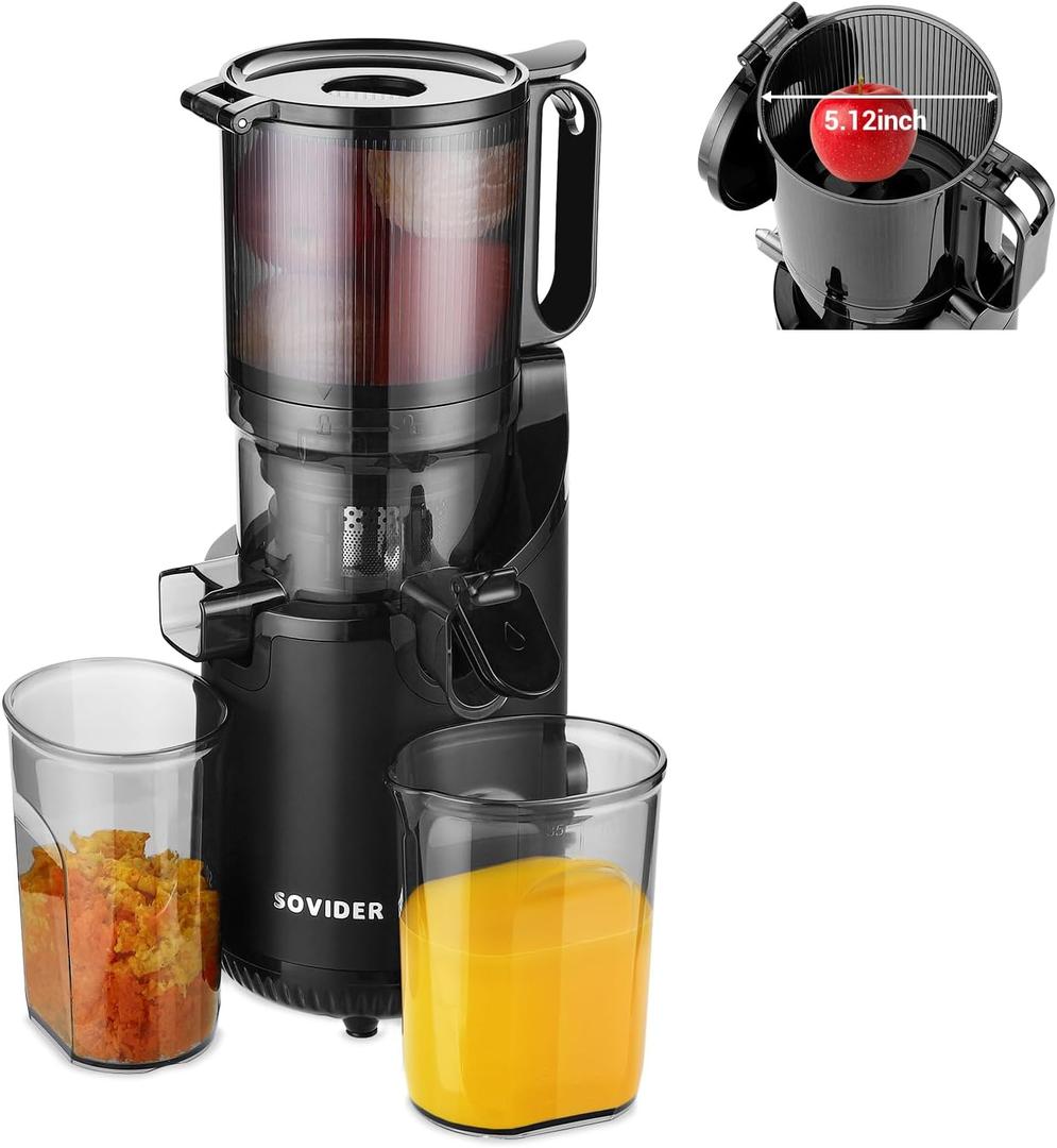 Cold Press Juicer Machine-Compact Juicer Machines Up to 92% Juice Yield 5.3" Wide Chute for High Nutrient Fruits Vegetables,Slow Masticating Juicer Easy Clean with Brush Pulp Measuring Cup Reverse