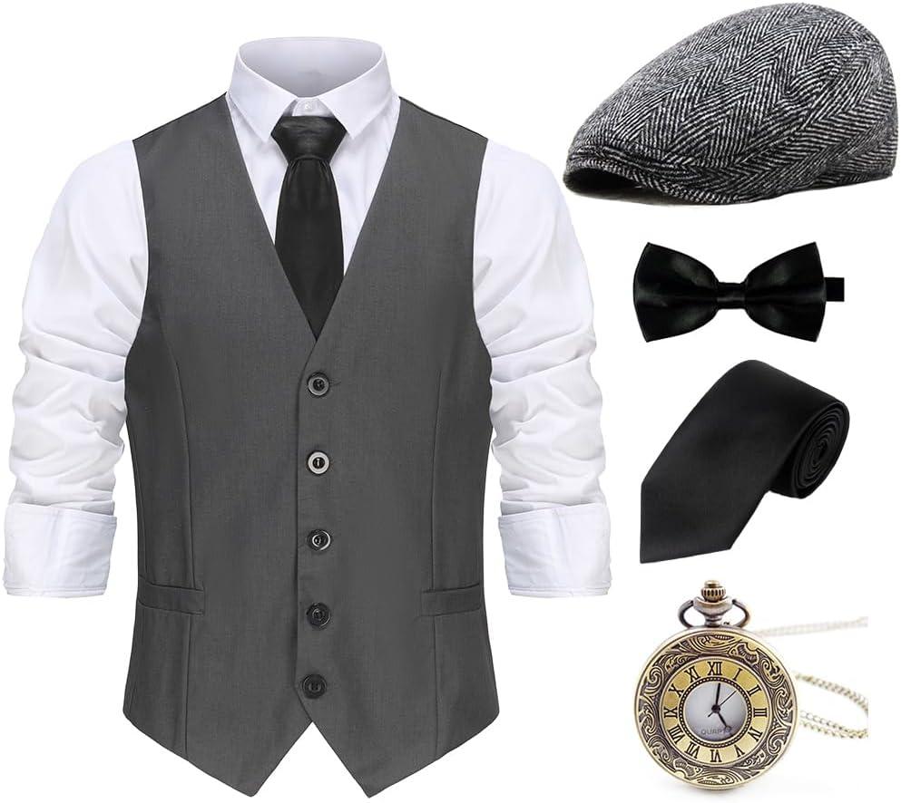Gionforsy 1920s Mens Costume Gatsby Gangster Costume Accessories Set 20s Hat Bow Tie