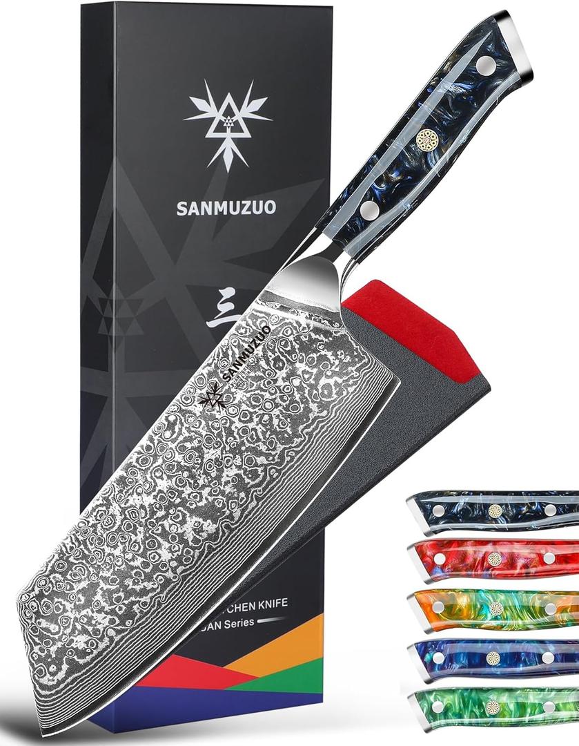 Nakiri Knife - 7.5 inch Cleaver Knife- Xuan Series - VG10 Damascus Steel Kitchen Knife - Resin Handle (Starry Black)