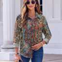 Zeagoo Button Down Shirts for Women Dressy Floral Printed Long Sleeve Blouse Business Casual Work Tops (L)