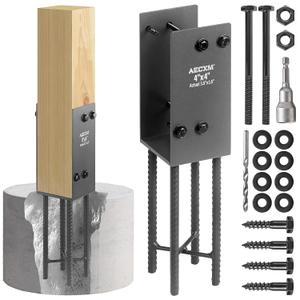 AECXM 4"x4" (Actually 3.5"x3.5") Heavy Duty U-Shaped Fence Post Holder Bracket, Wet Concrete Post Bracket, for Deck railings, Fences, mailboxes, gazebos Wet Concrete Foundation Support (Black-1Pack)
