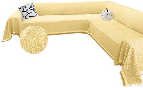 Arfntevss Sectional Couch Covers Waffle L Shape Sofa Cover with Tassel Boho Corner Sectionals Couch Cover Washable U Shaped Sofa Slipcovers Soft Reversible Furniture Protector (Large, Yellow)