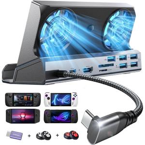 LISEN 10-IN-1 Docking Station for Steam Deck OLED&ROG Ally X&Legion Go, Dual Cooling Fan 5 USB Ports and 4K@60Hz, 100W Charging Port Support ROG Ally 30W Mode, Gigabit Ethernet Fit for Steam Deck OLED
