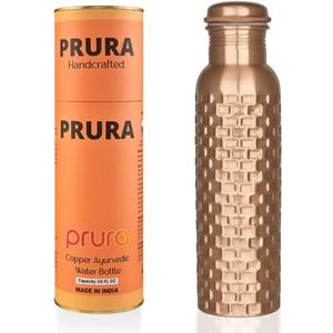 Handcrafted Pure Copper Drinking Water Bottle |Copper Water Bottle with Lid - Ayurvedic Water Bottle with Vessel - Drink More Water Bottle Bricks 32 oz (32.1 Ounces, Design 13)