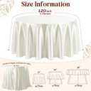 120 Inch Round Satin Tablecloth, Ivory Heavy-Duty Polyester Table Cover, Smooth Leak-Proof Tear-Resistant Finish for Wedding Reception Birthday Party Banquet Holiday Decor, Ivory 