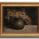 Vintage Autumn Floral Gold Framed Canvas Wall Art 16x24