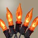 PASUTO Flickering Flame String Lights Orange Halloween Lights with 10 Pack C7 Orange Flickering Light Bulbs, 12.8Ft Flame String Lights for Fall Decor Halloween Decorations for Home Party Yard Porch