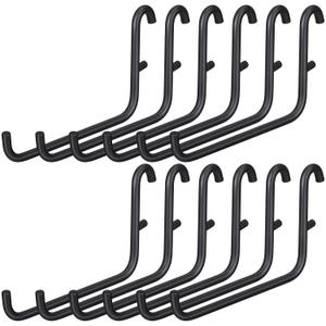 GlikCeil 12 Pcs Pegboard Hooks, 6 x 9.5 Centimeters, Black Pegboard Accessories Compatible with IKEA/Skadis Long Metal Storage Hooks for Home Office Indoor Tool Supply