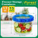 15 Pack 17oz Reusable Freezer Storage Containers with Twist Top Lids Airtight, Small Plastic Food Storage Containers for Meal Prep Leftover Lunch Fruit Salad, Soup Container Microwave Freezer Safe