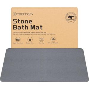 Stone Bath Mat, Diatomite Fast Drying Non Slip Stone Shower Mat, Super Absorbent for Bathroom & Kitchen, Multi-Use as Pet Mat, Easy to Clean 16"x24", Gray