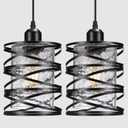 2 Pack Pendant Lights Kitchen Island, Black Island Lighting Fixtures Hanging with Glass Crackle Shade, Mini Industrial Ceiling Light, Hanging lights for Kitchen Island Dining Room Hallway Bedroom