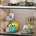 2 Pack Under Sink Organizers and Storage, 2 Tier Pull Out Cabinet Organizer, Metal Sliding Drawer Storage for Kitchen BathroomGray (Grey)
