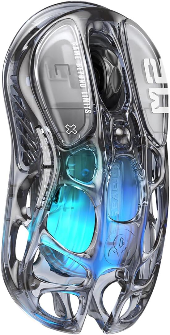 GravaStar Mercury M2 Wireless Gaming Mouse with 26,000 DPI, PAW3395DM Sensor -79g Lightweight Hollowed-Out Design -5 Programmable Buttons -5 Dynamic Lightsync RGB - Transparent Black GravaStar Mercury M2 Wireless Gaming Mouse with 26,000 DPI, PAW3395DM Sensor -79g Lightweight Hollowed-Out Design -5 Programmable Buttons -5 Dynamic Lightsync RGB - Transparent Black