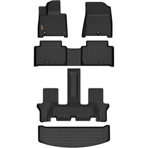 Binmotor-Floor Mats & Cargo Mat for Hyundai Santa Fe 2024 2025(Only Gas), SESELXRTCalligraphy, All Weather Car Mat for Santa Fe Accessories 3D Trunk Liners