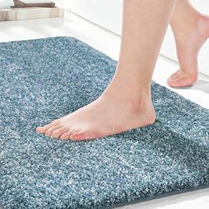 Yimobra Bathroom Rugs Non Slip Washable Ultra Soft Absorbent Microfiber Bath Mat, Dual-Tone Decor Rug with Rubber Backing for Bathroom Floor, Tub and Shower,24x17,Home Essentials,Denim Blue