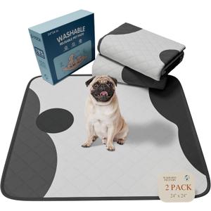 CNAOA Washable Pee Pads for Dogs 2 Pack 24x24 in - 5 Layer Reusable Puppy Pads, Super Absorbent, Waterproof, Leak Proof Non-Slip Training and Whelping Pet Pee Pads for Crate, Playpen, Potty