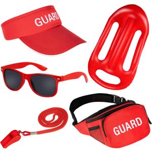 5 PCS Guard Costume Set Lifeguard Accessories Include Guard Hat Inflatable Float Sunglasses Guard Fanny Pack Whistle with Lanyard for Adult Kids Beach Party Dress Up