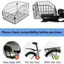 Bike Basket Rear, Foldable Bicycle Basket with PU Liner, Waterproof Cover and Cargo Net, Rear Bike Baskets for Most Bikes - Black, 15.7x12.2x10.2 Inch