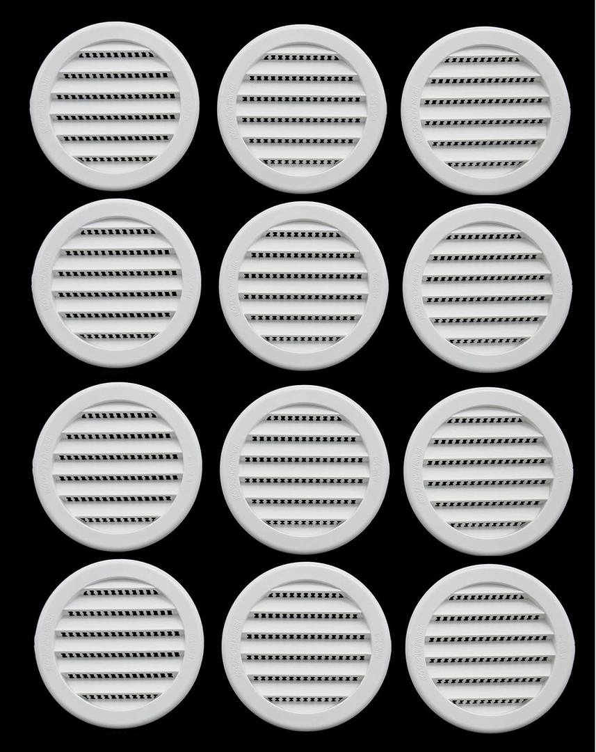 3" Round Plastic Louver Soffit Air Vent Reptile Screen Grille Cover (12, White)