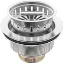 BOTEMY B9171 Kitchen Sink Drain 3 1/2 Inch Kitchen Sink Drain Strainer Assmebly Kit Stainless Steel Sink Strainer Basket/Drain Stopper for 3.5'' Standard American Drain Hole (Brushed)