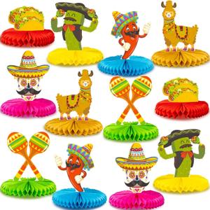 12pcs Fiesta Mexican Party Table Decoration Centerpiece - 8 Paper 5 Cinco De Mayo Party Table Decoration Honeycomb for Fiesta Mexican Themed Taco Party Birthday Day of the Dead Decor Supplies