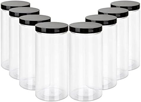 8Pack 32Oz Clear Plastic Jars with Black Lids, Large Clear Empty Plastic Jars Round Food Grade Containers, BPA Free PET Container Pantry, Home and Kitchen Storage