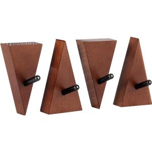 Wood Wall Hooks 4pcs Decorative Wooden Coat Hooks 2.95in Height, Small Walnut Wood and Black Metal Hooks for Hanging Hats Towels Robe Clothes Keys Bags, Adhesive or Wall Mounted
