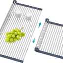 BBXTYLY Extra Large Expandable Roll Up Dish Drying Rack,Over The Sink Drying Rack Sink Cover Kitchen Sink Accessories Kitchen Rolling up Stainless Steel Drainer, Foldable,RollableGrey22.8''-17''