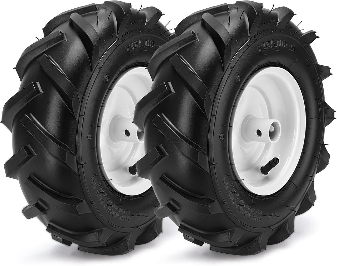 13x5.00-6" Tiller Tires and Wheels, (2-Pack 1" Axle Bore, 3-1/8" Centered Hub) 13x5.00-6" Tiller Tires Replacement for Craftsman & Troy-Bilt Garden Tractors, Tillers & Trenchers