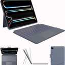 Case with Keyboard for iPad Pro13 M4/ M5: Bluetooth Wireless Detachable Magnetic Stand Rechargeable Keyboard with Folio Slim Compact Removable Cover with Trackpad, White Backlit