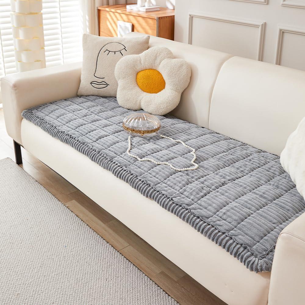 Couch Cover for Dogs Washable, Fuzzy Pet Couch Covers for 3 Cushion Sofa Pet Friendly, Non Slip Sofa Cover (Light Gray, 27.6" x 70.9")