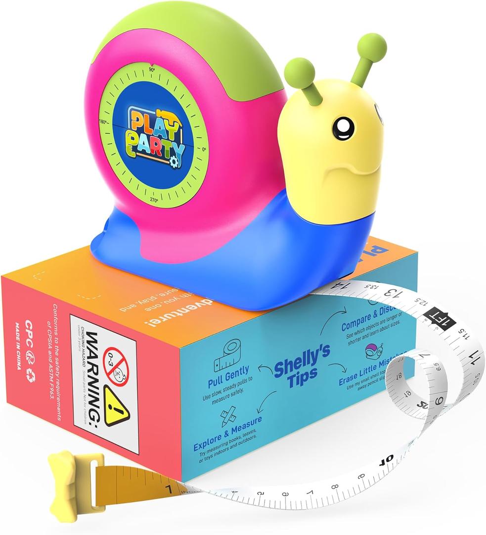 8ft Tape Measure for Kids, STEM Educational Tool with Level, Protractor and Eraser, Retractable Snail Shaped Measuring Tapes, Child-Safe Stocking Stuffers Gift for Boys & Girls 3+, Green